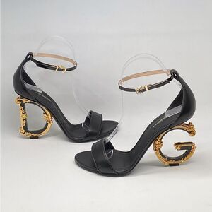 Dolce&Gabbana Sculpted-Heel Baroque DG Leather Sandals size 38